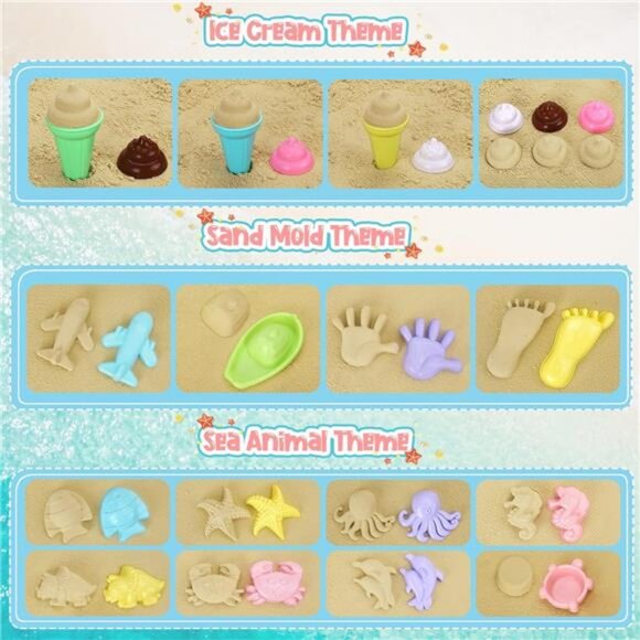 Beach Toys, Ice Cream Sand Toys with Collapsible Bucket and Shovels for Kids - Picture 5 of 7